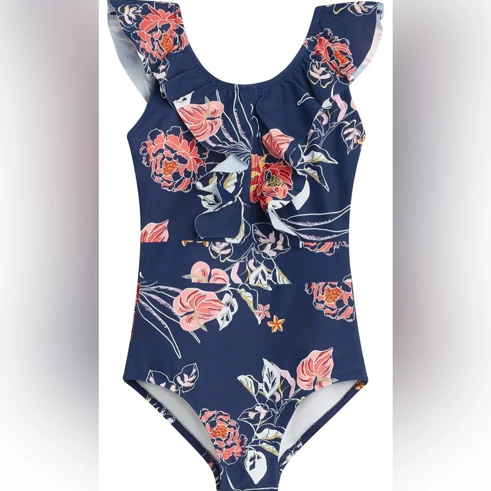 Kanu Surf Kids One-Piece Swimsuit Navy with Pink Floral